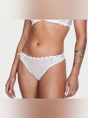Victoria's Secret Eyelet Lace-up Thong White S NWT